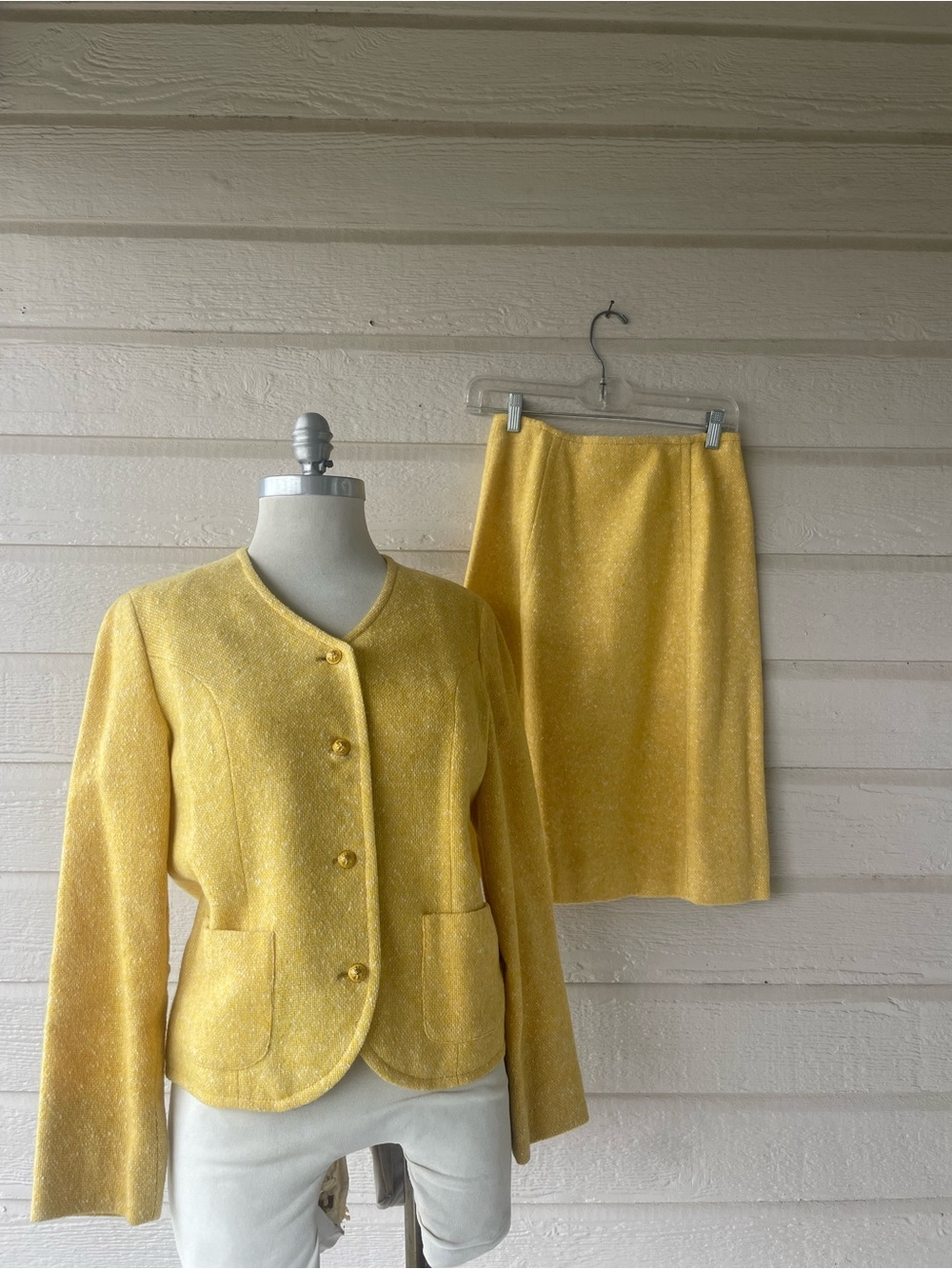 Vintage Pendleton Women's Yellow Wool Tweed 2PC Skirt Suit Set Lined Size 11-12